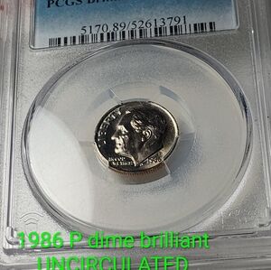 1986 P Roosevelt Dime in PCGS Holder - Brilliant Uncirculated. Not Graded In Hol